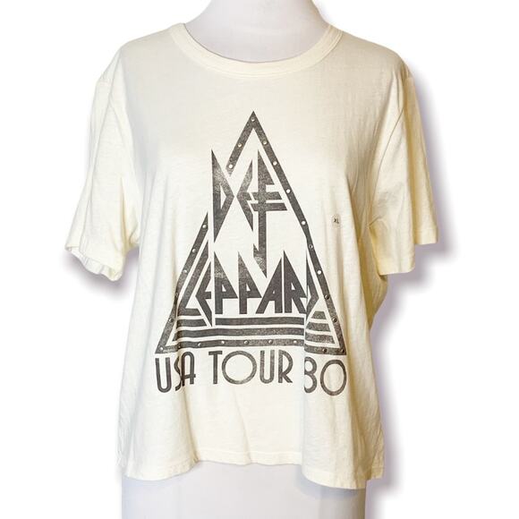 Def Leppard USA tour 80 studded graphic tee cropped T-shirt sz XL - Picture 1 of 7